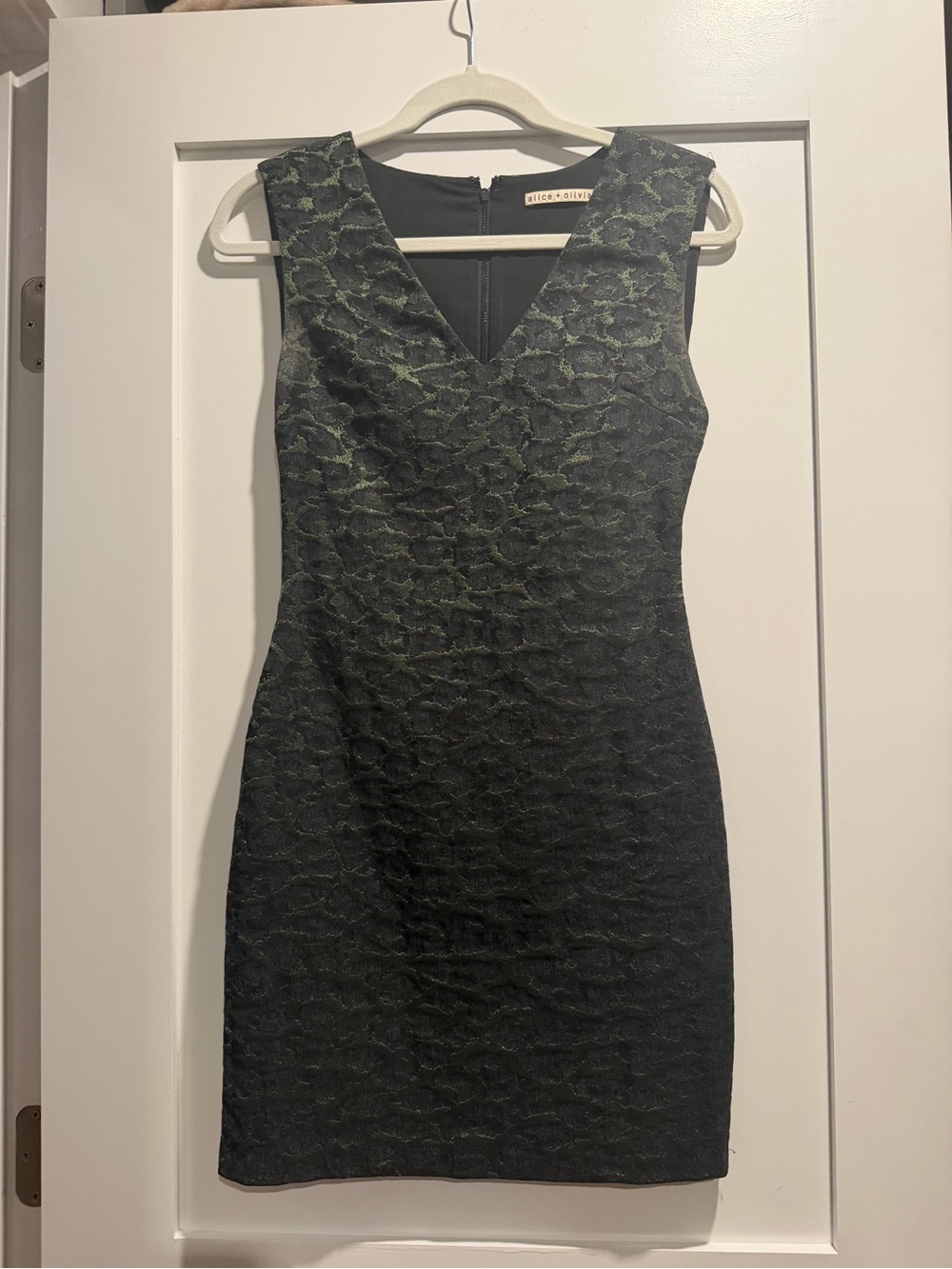 Alice + Olivia Black Dress with Subtle Green Jacquard